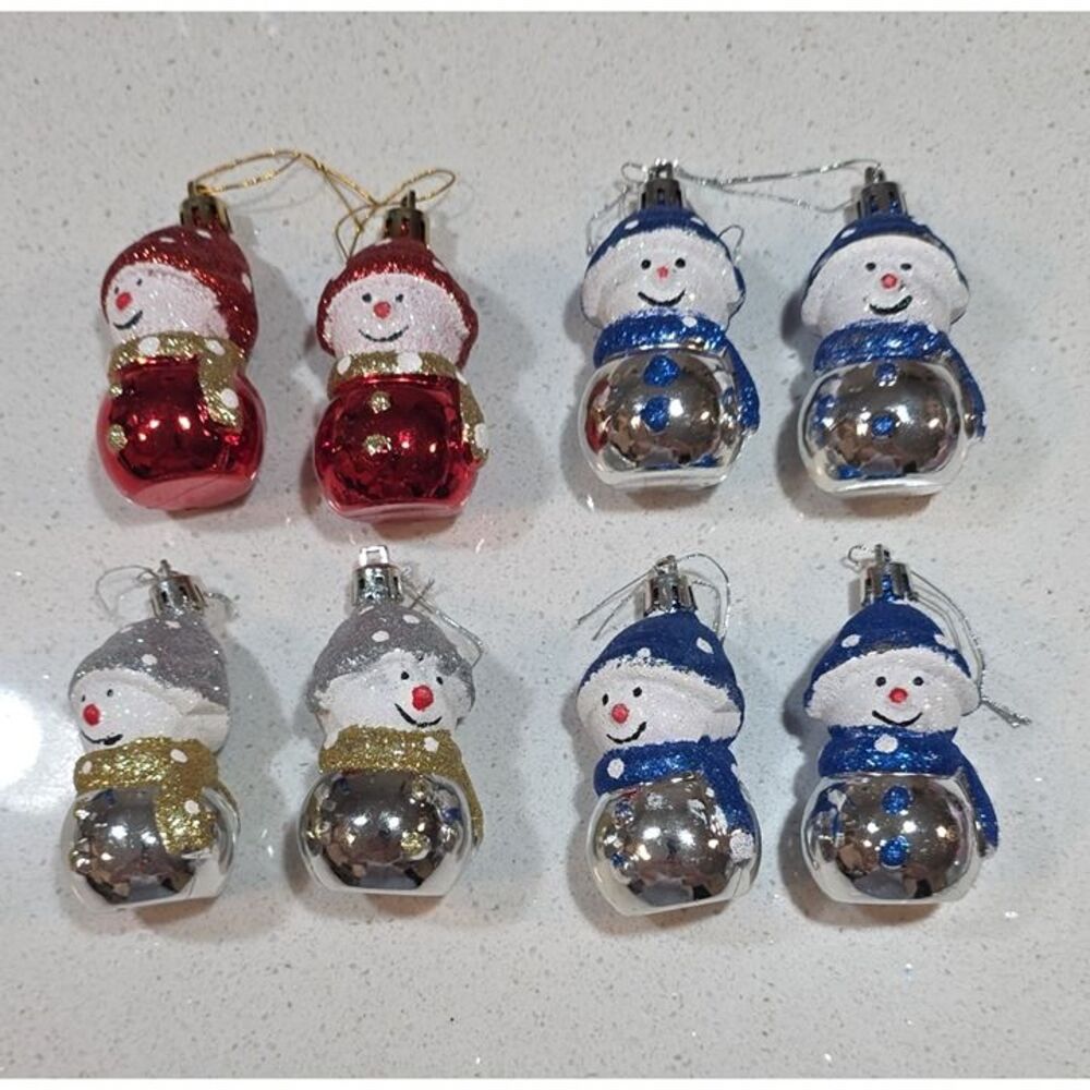 Set of 8 Glass Snowman Christmas Hanging Ornaments Glitter Multicolor